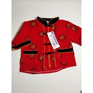 Traditional Asian Chinese Red Tunic Top - Toddler Large - Doll 12" Long 24" Chst